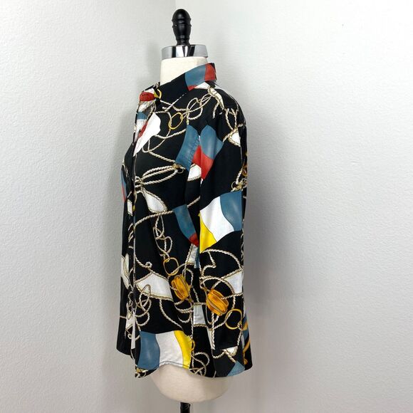 Lauren Ralph Lauren Womens Nautical Blouse Large Black Color Flags Button Front - Picture 5 of 10